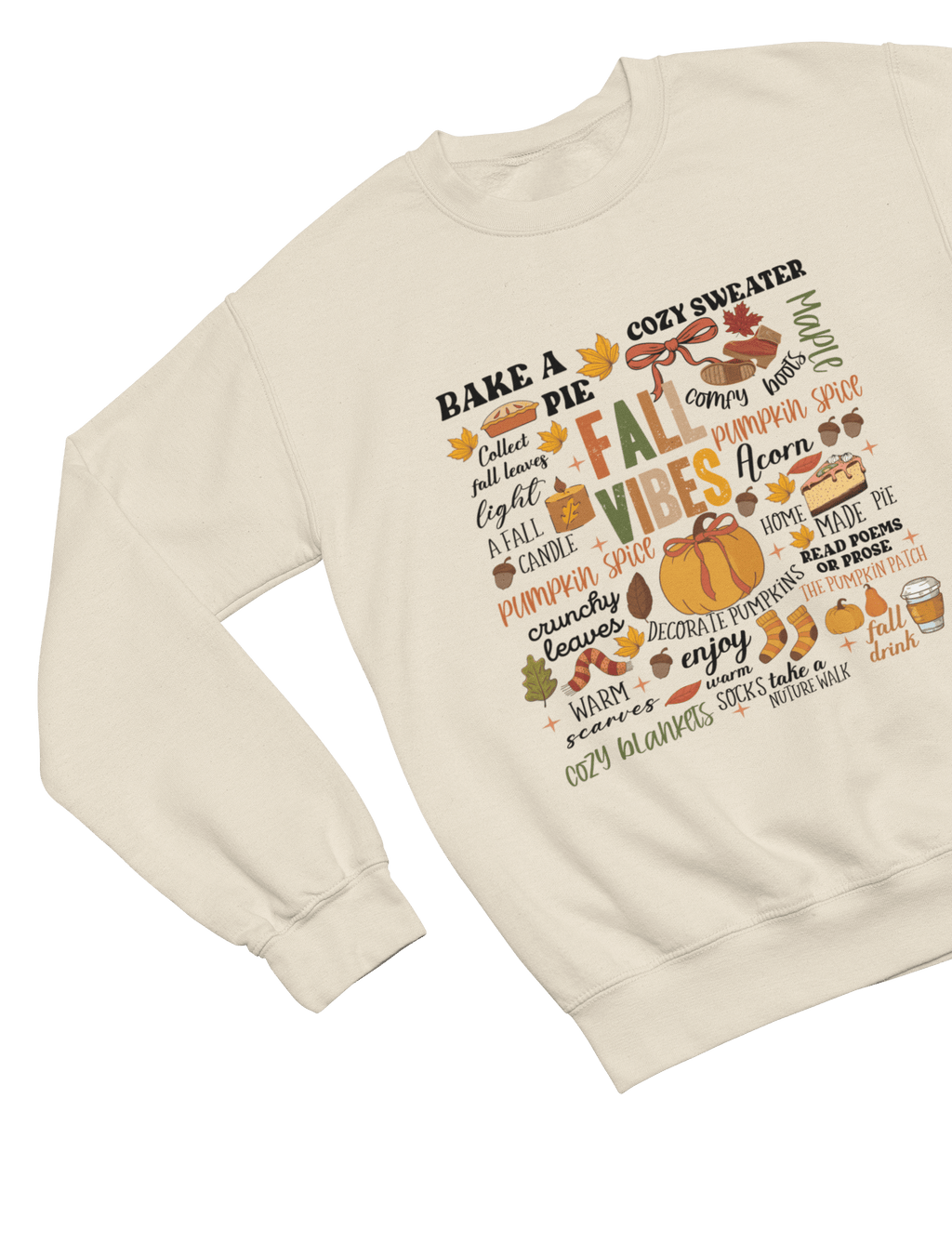 My Store Halloween Sweatshirt / S (Adult) / Beige Fall Vibes Sweatshirt | Cozy Autumn Word Art Jumper
