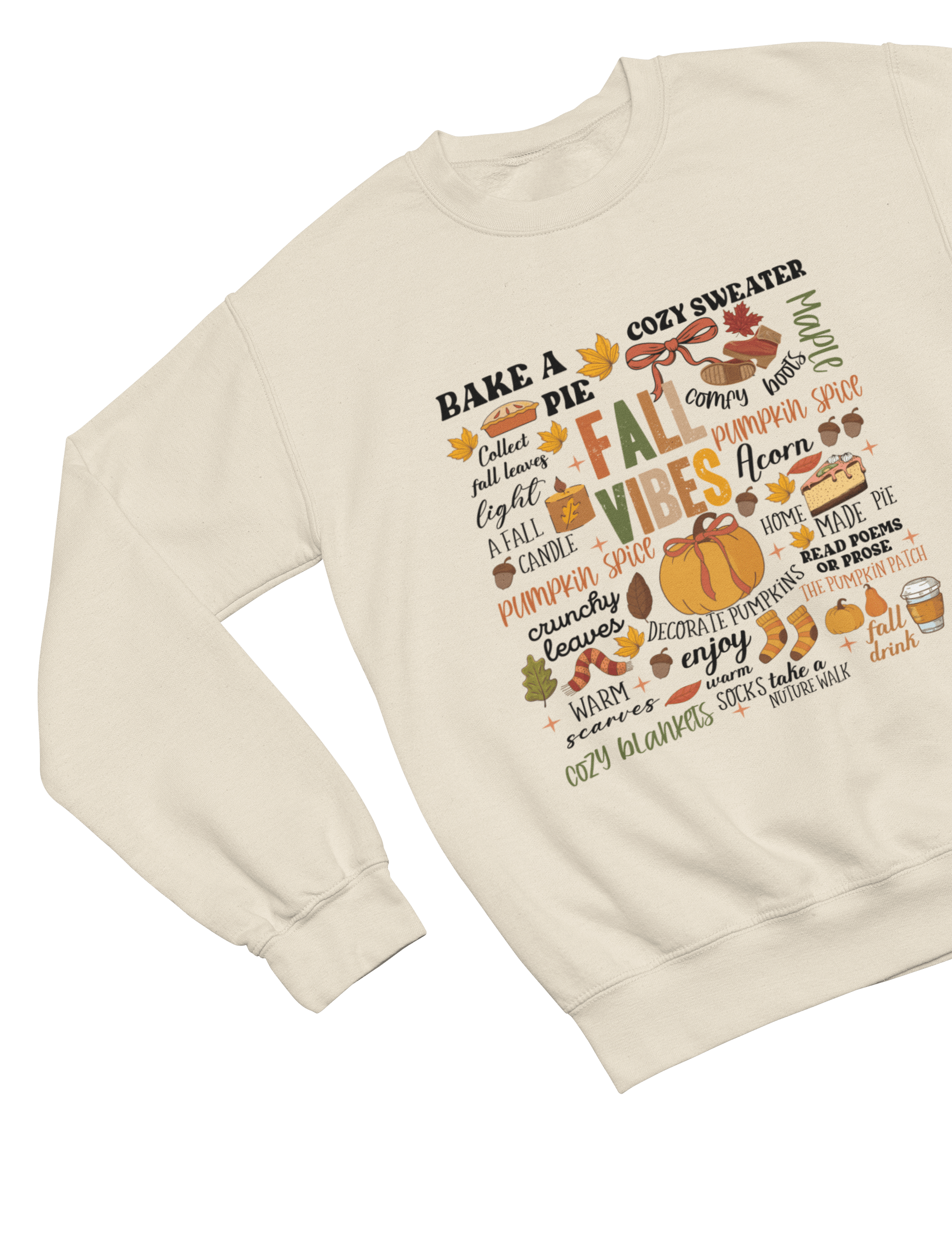 My Store Halloween Sweatshirt / S (Adult) / Beige Fall Vibes Sweatshirt | Cozy Autumn Word Art Jumper