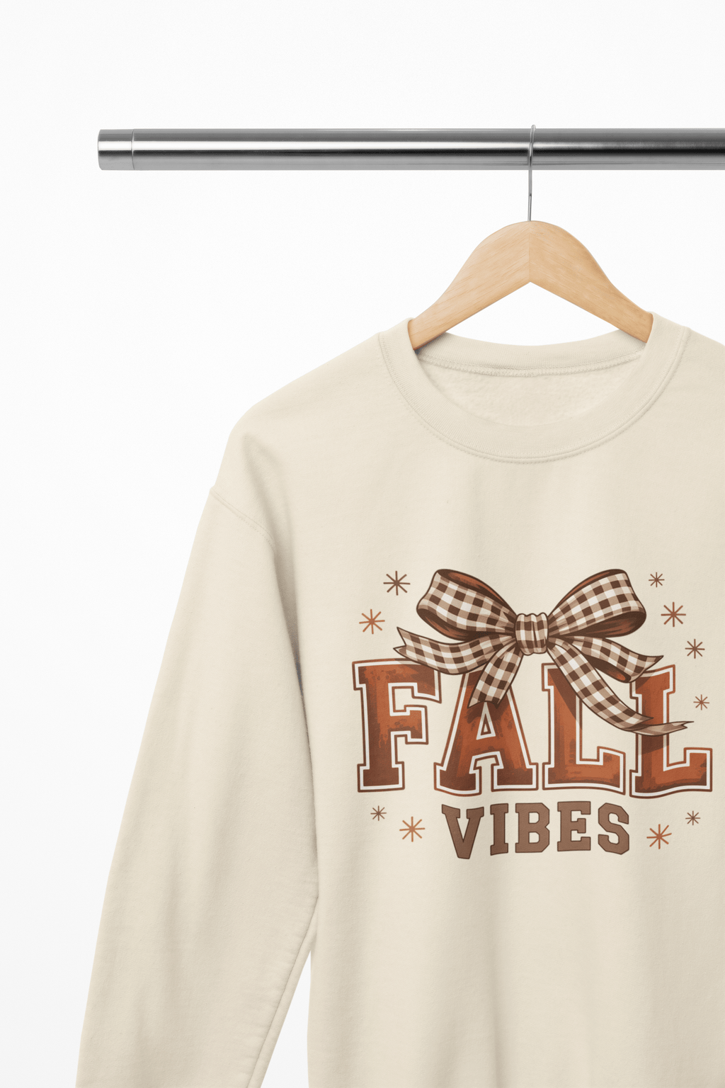 My Store Halloween Fall Vibes Sweatshirt | Gingham Bow Cozy Autumn Jumper