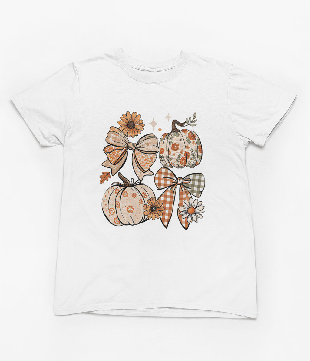 My Store Halloween T-Shirt / S (Adult) / White Floral Pumpkin Bow Sweatshirt | Coquette Autumn Cozy Jumper