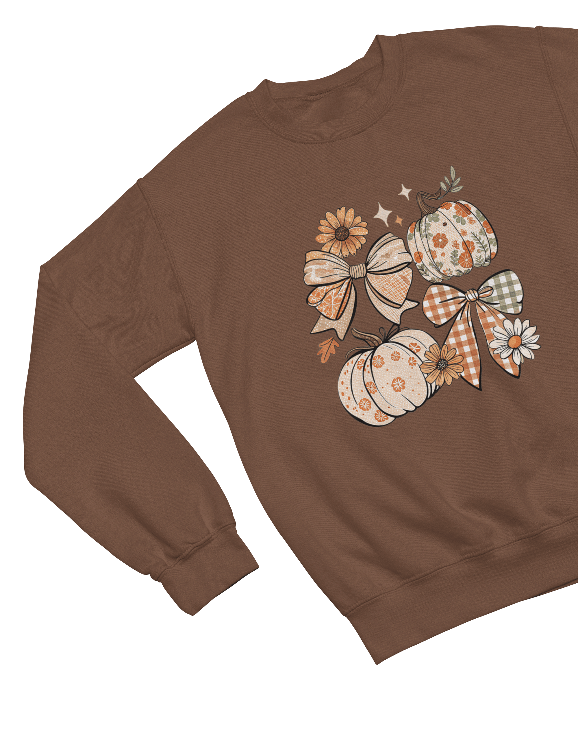 My Store Halloween Sweatshirt / S (Adult) / Brown Floral Pumpkin Bow Sweatshirt | Coquette Autumn Cozy Jumper