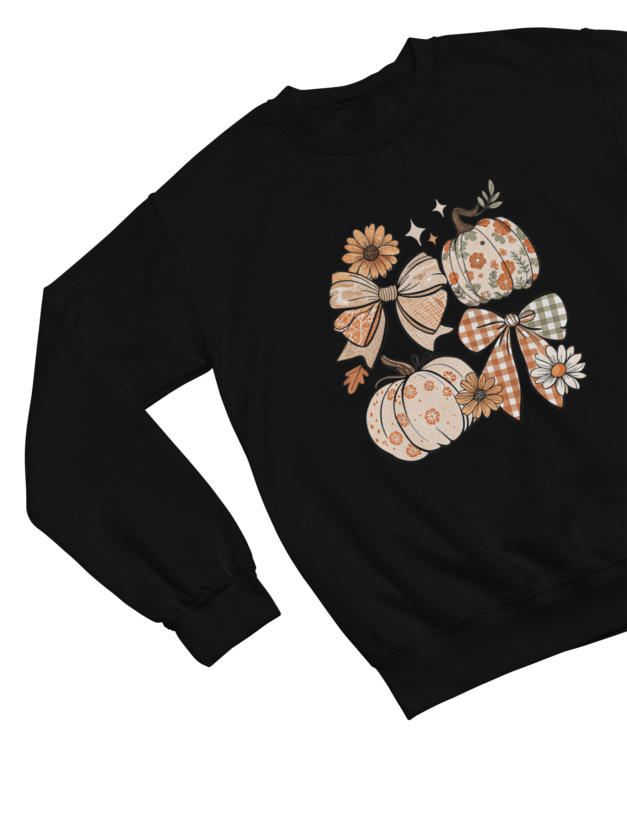 My Store Halloween Sweatshirt / S (Adult) / Black Floral Pumpkin Bow Sweatshirt | Coquette Autumn Cozy Jumper