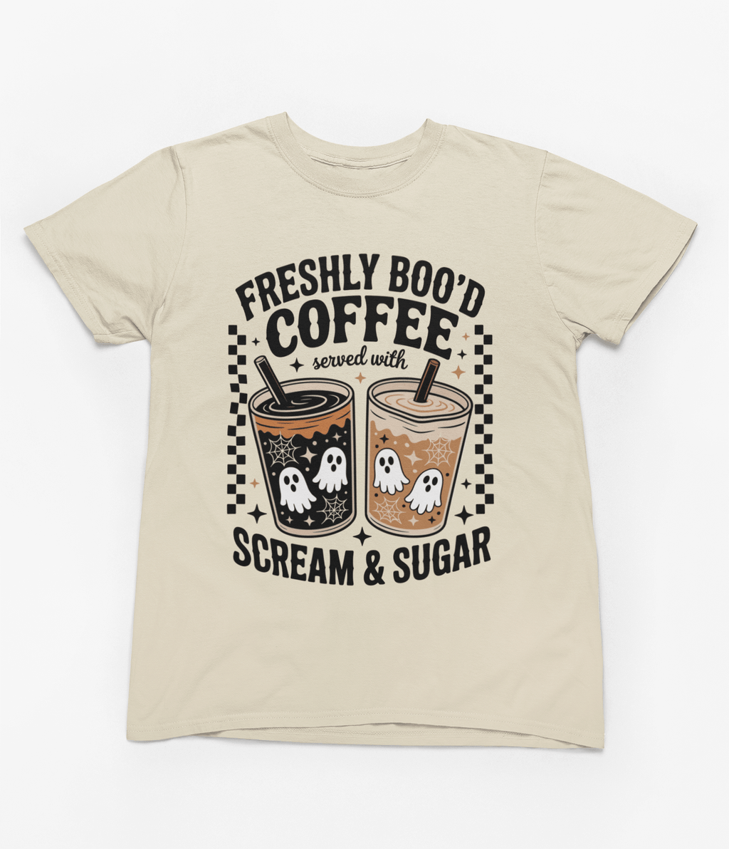My Store Halloween T-Shirt / S (Adult) / Beige Freshly Boo’d Coffee Halloween Sweatshirt & T-Shirt | Spooky Retro