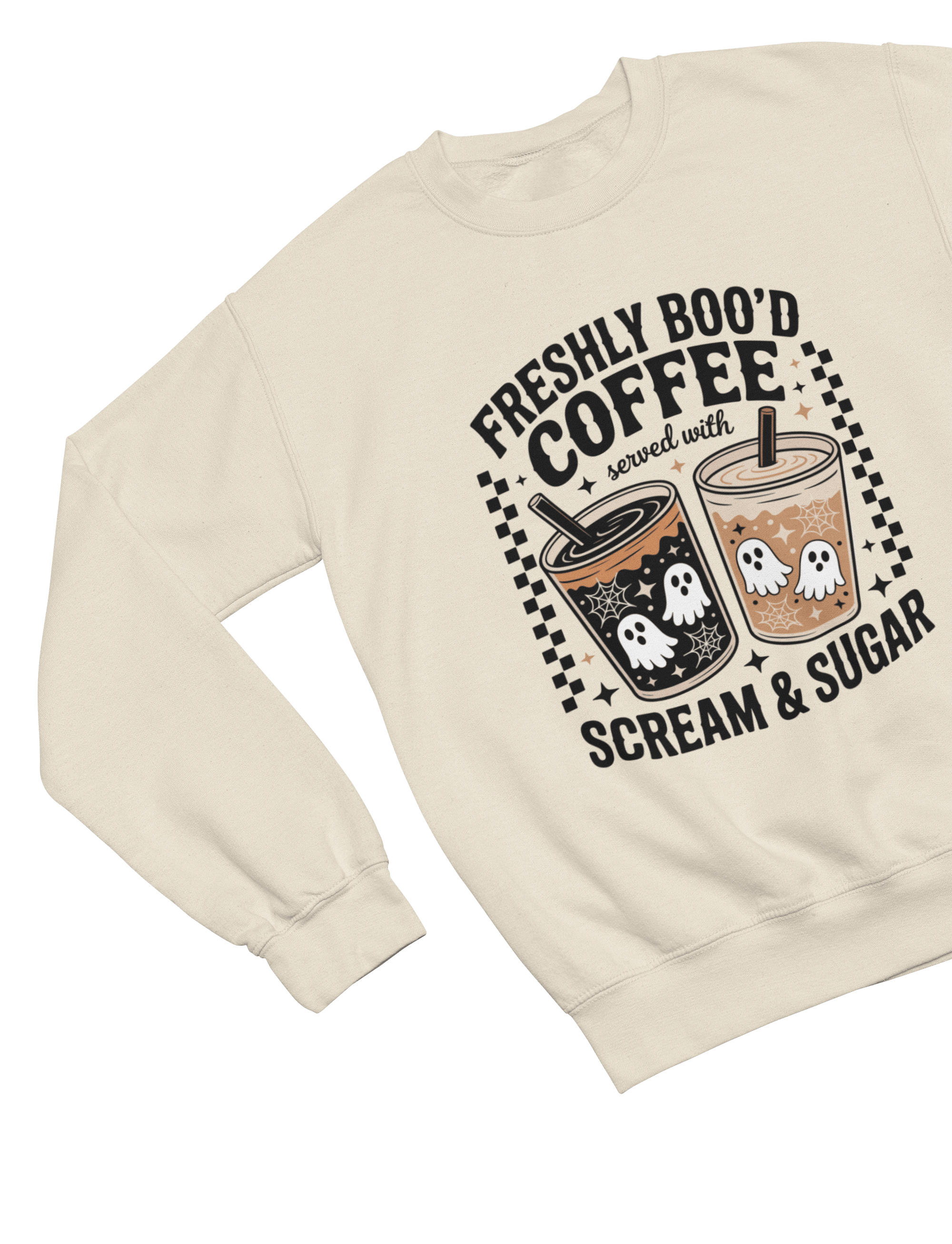 My Store Halloween Sweatshirt / S (Adult) / Beige Freshly Boo’d Coffee Halloween Sweatshirt & T-Shirt | Spooky Retro