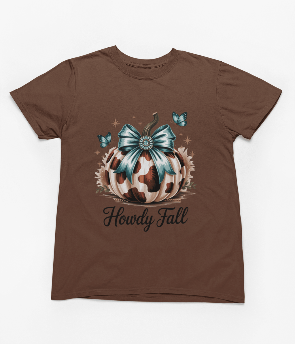 My Store Halloween T-Shirt / S (Adult) / Brown Howdy Fall Sweatshirt | Cow Print Pumpkin Autumn Jumper