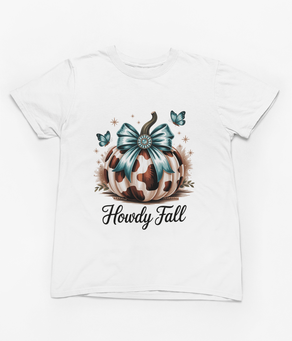 My Store Halloween T-Shirt / S (Adult) / White Howdy Fall Sweatshirt | Cow Print Pumpkin Autumn Jumper
