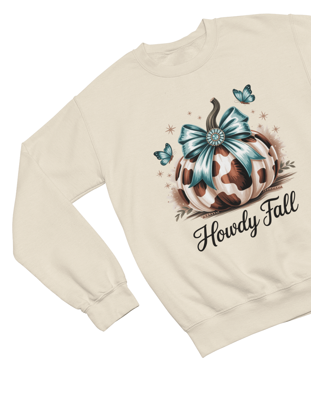 My Store Halloween Sweatshirt / S (Adult) / Beige Howdy Fall Sweatshirt | Cow Print Pumpkin Autumn Jumper