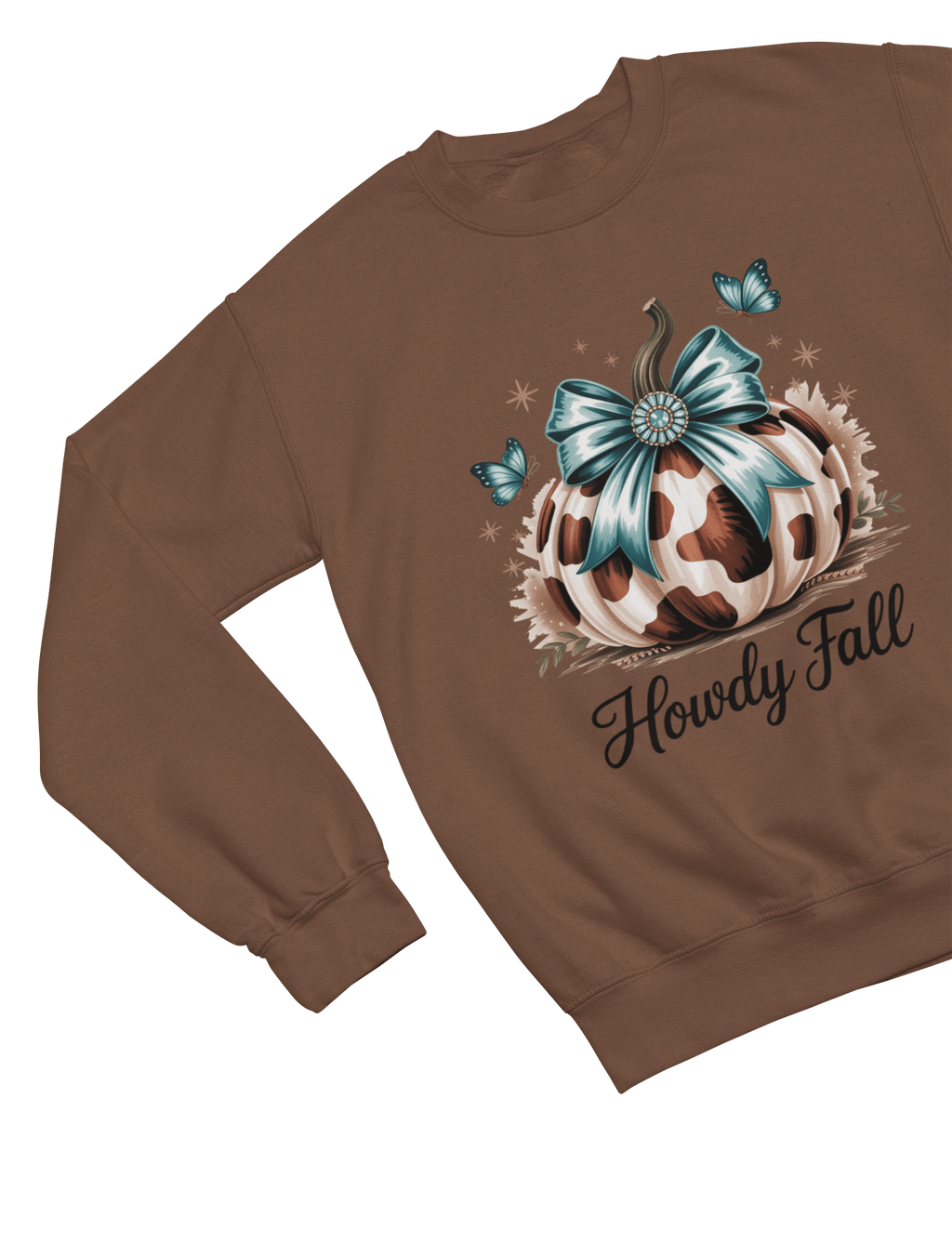 My Store Halloween Sweatshirt / S (Adult) / Brown Howdy Fall Sweatshirt | Cow Print Pumpkin Autumn Jumper