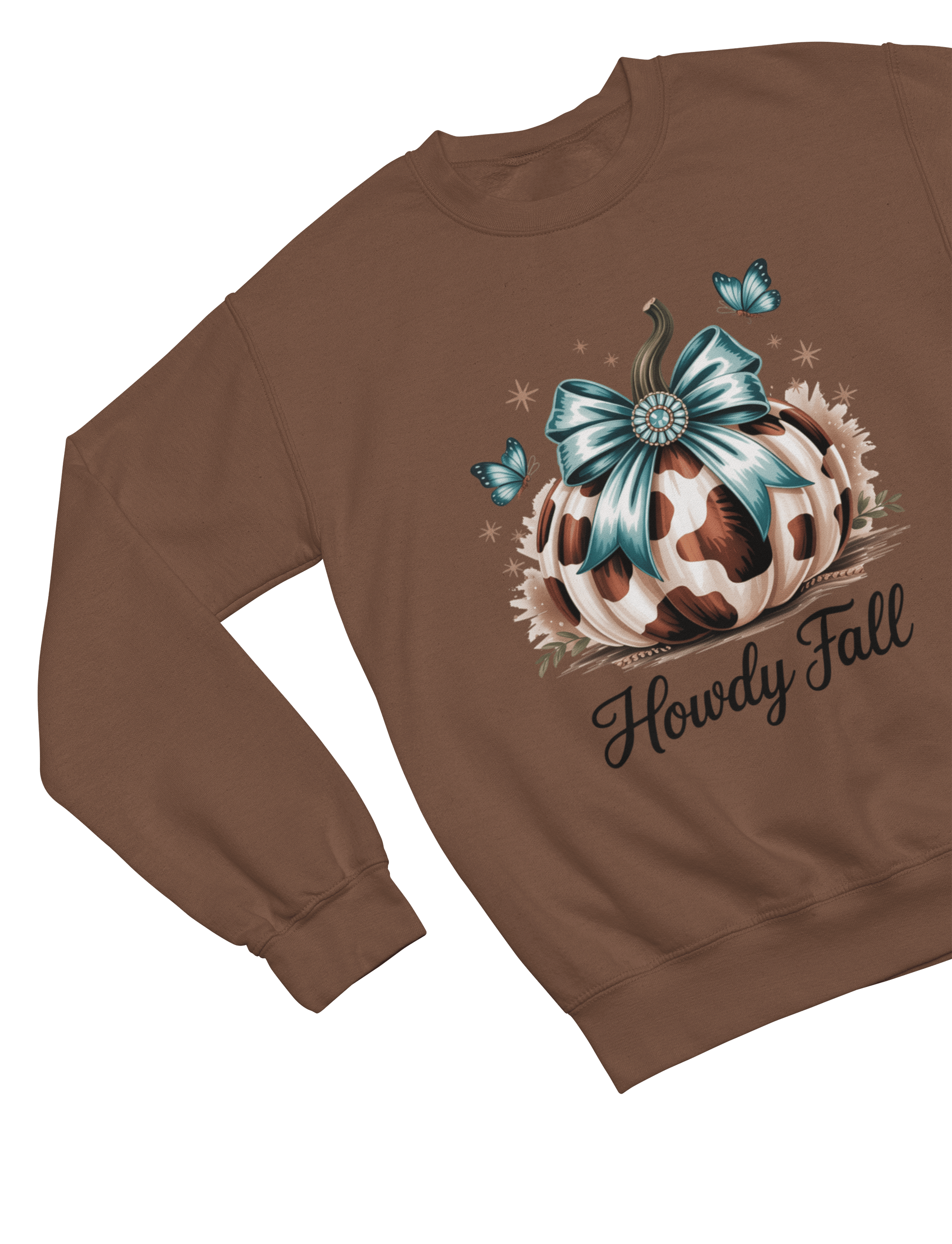 My Store Halloween Sweatshirt / S (Adult) / Brown Howdy Fall Sweatshirt | Cow Print Pumpkin Autumn Jumper
