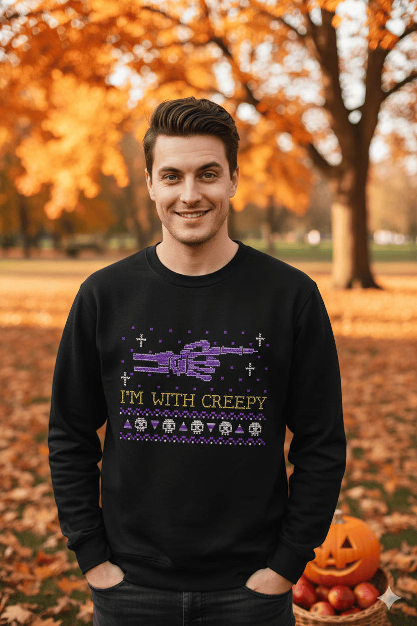 My Store Halloween I’m With Creepy Halloween Sweatshirt | Funny Ugly Sweater Jumper