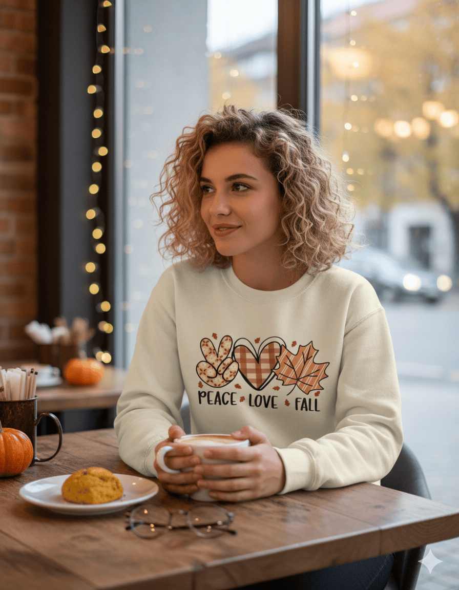 My Store Halloween Peace Love Fall Sweatshirt | Retro Autumn Cozy Jumper