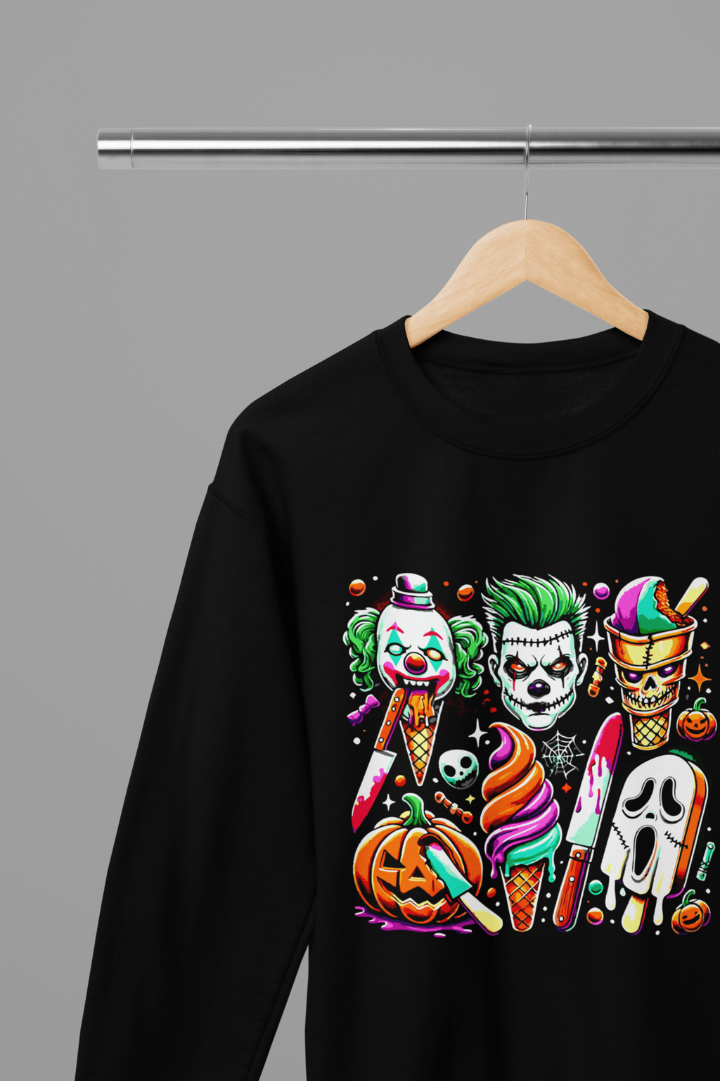 My Store Halloween Black / Small / Sweatshirt Spooky Halloween Horror Ice Cream Sweatshirt & T-Shirt – Halloween Clown & Ghost Top