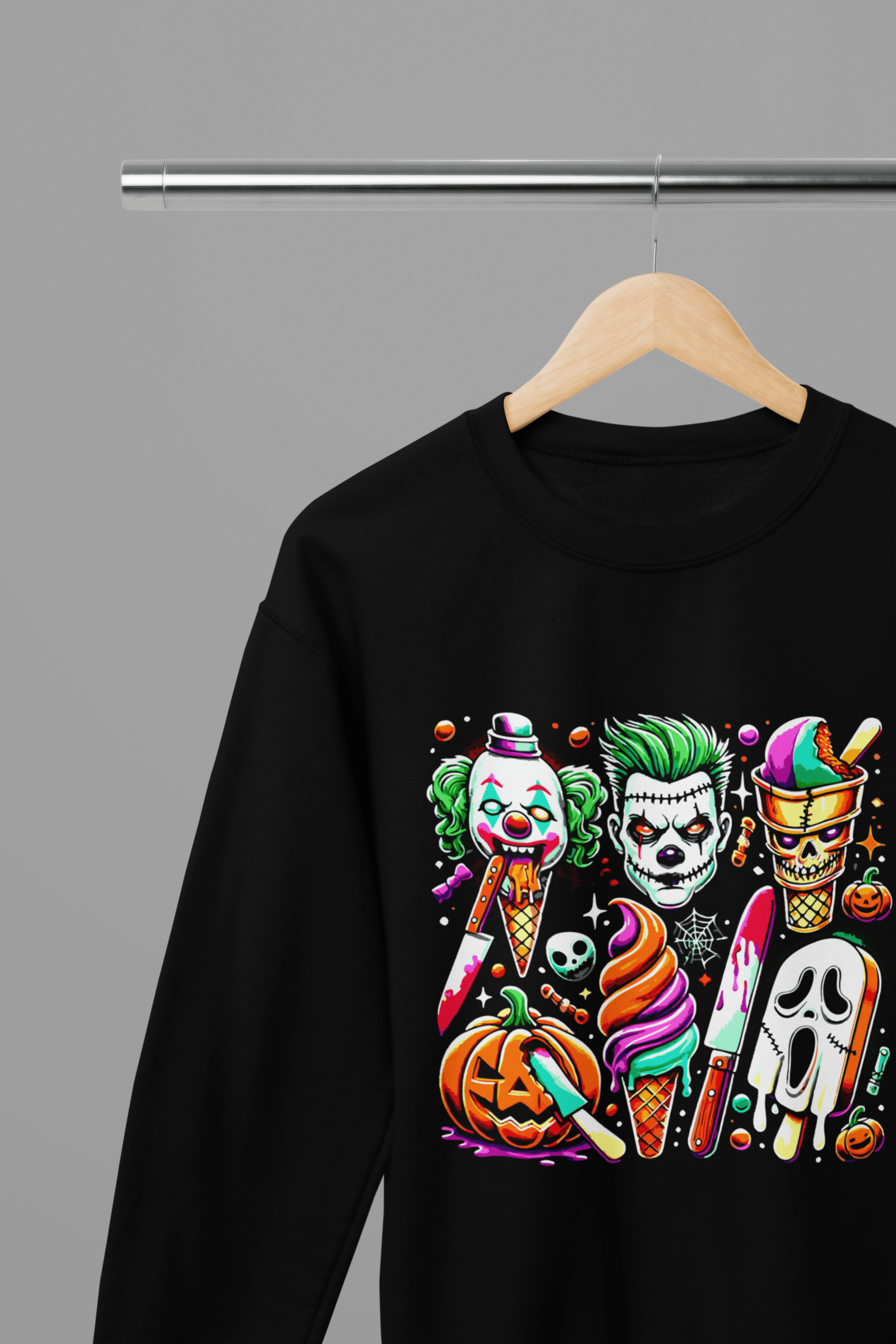 My Store Halloween Black / Small / Sweatshirt Spooky Halloween Horror Ice Cream Sweatshirt & T-Shirt – Halloween Clown & Ghost Top