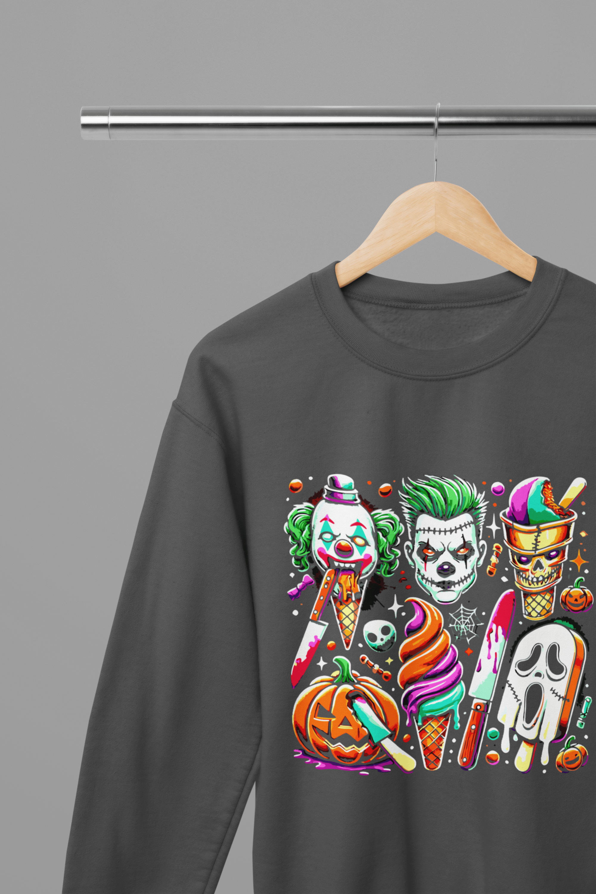 My Store Halloween Grey / Small / Sweatshirt Spooky Halloween Horror Ice Cream Sweatshirt & T-Shirt – Halloween Clown & Ghost Top