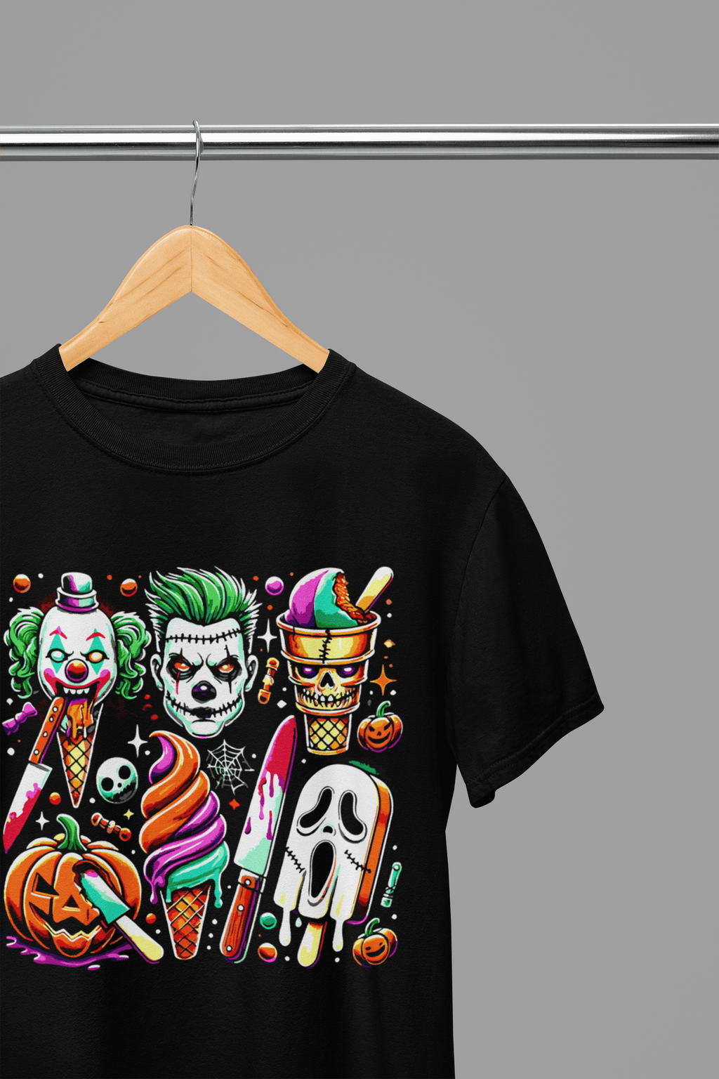 My Store Halloween Black / Small / T-Shirt Spooky Halloween Horror Ice Cream Sweatshirt & T-Shirt – Halloween Clown & Ghost Top