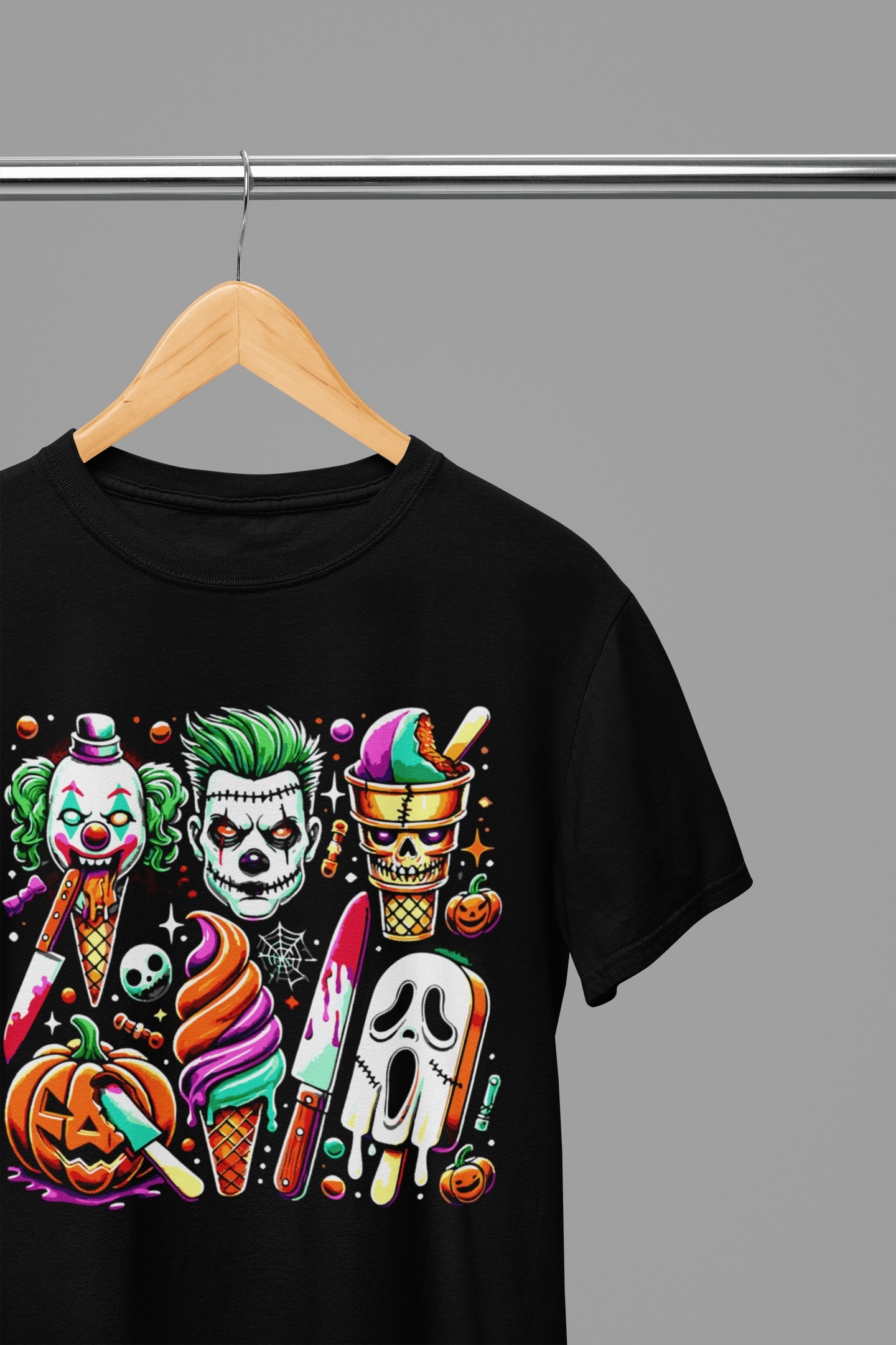 My Store Halloween Black / Small / T-Shirt Spooky Halloween Horror Ice Cream Sweatshirt & T-Shirt – Halloween Clown & Ghost Top