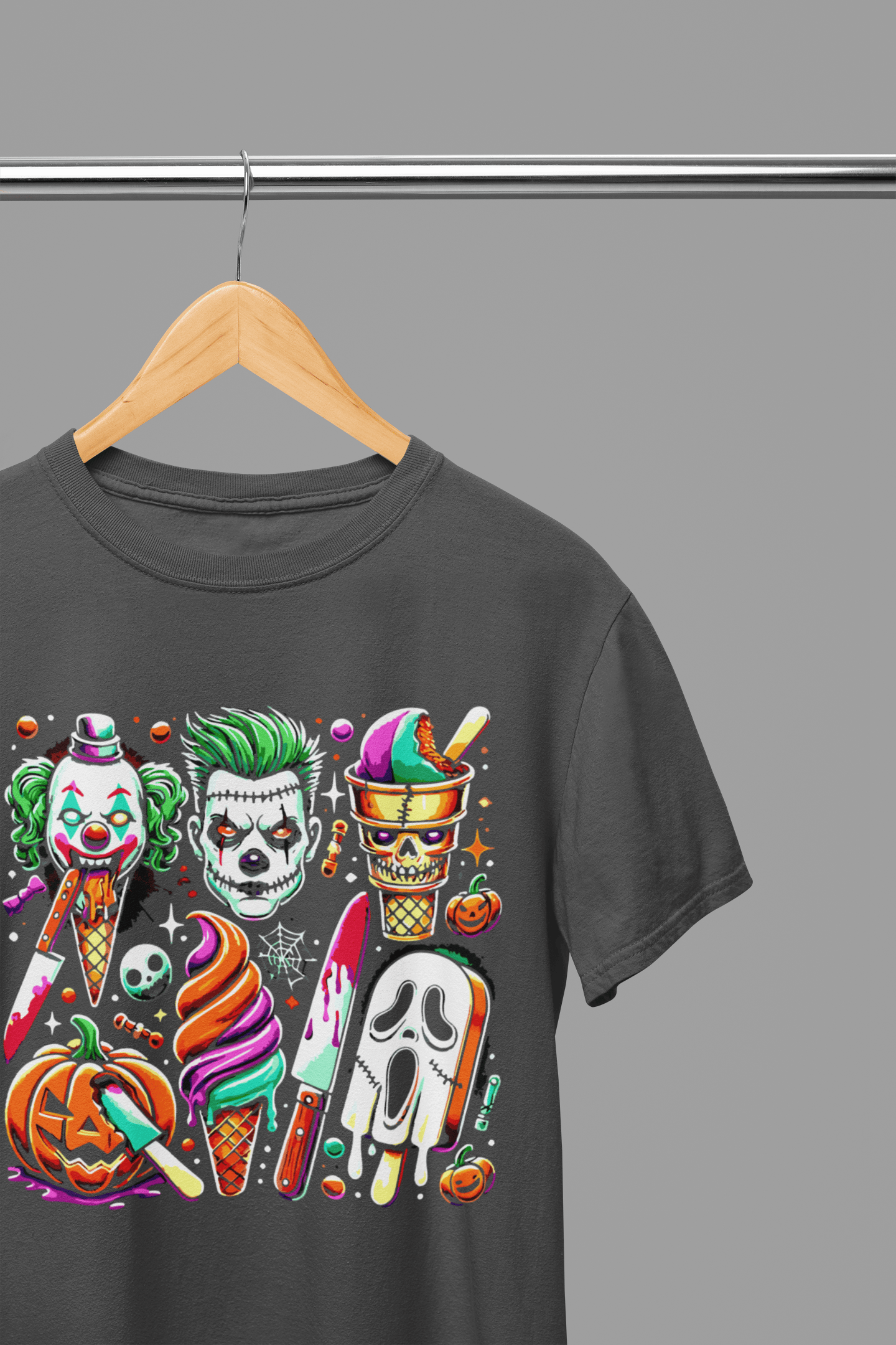 My Store Halloween Grey / Small / T-Shirt Spooky Halloween Horror Ice Cream Sweatshirt & T-Shirt – Halloween Clown & Ghost Top