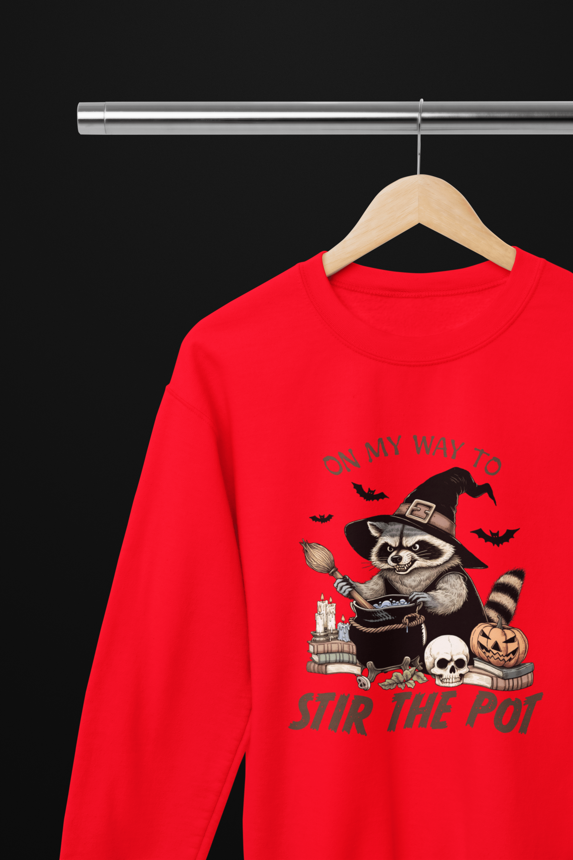 My Store Halloween Red / Small / Sweatshirt Stir the Pot Raccoon Halloween Sweatshirt & T-Shirt – Witchy Funny Design
