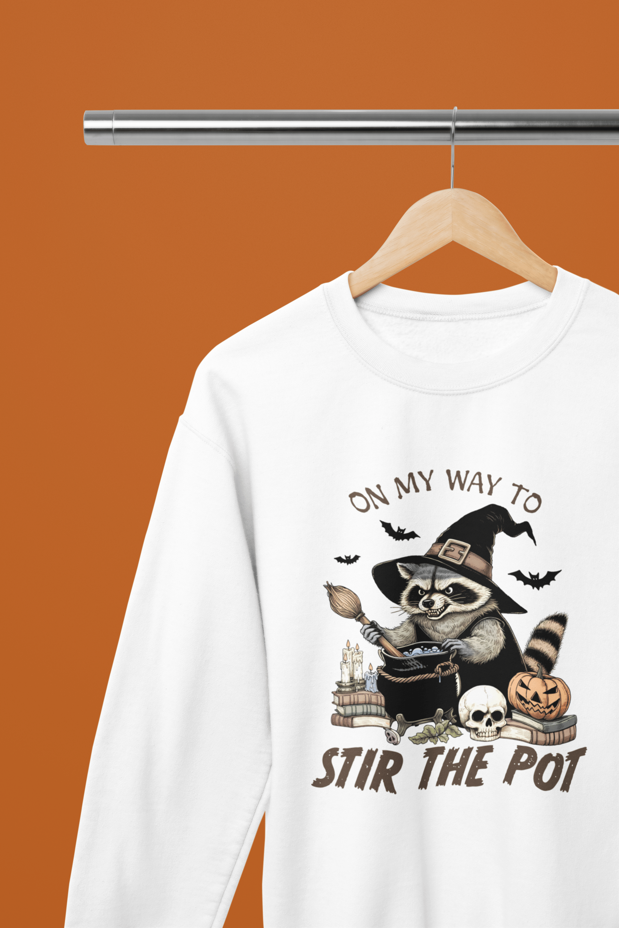 My Store Halloween White / Small / Sweatshirt Stir the Pot Raccoon Halloween Sweatshirt & T-Shirt – Witchy Funny Design