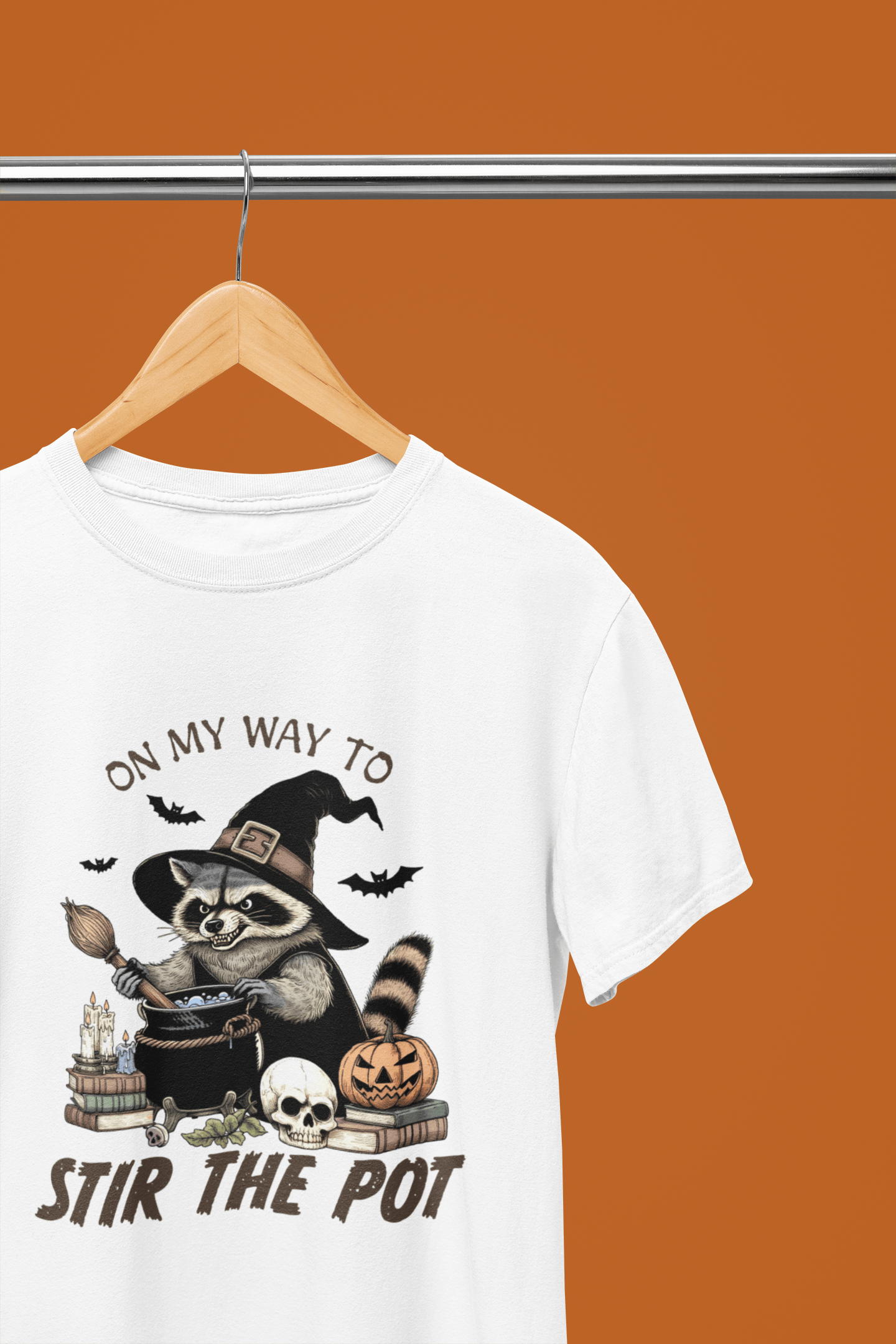 My Store Halloween White / Small / T-Shirt Stir the Pot Raccoon Halloween Sweatshirt & T-Shirt – Witchy Funny Design