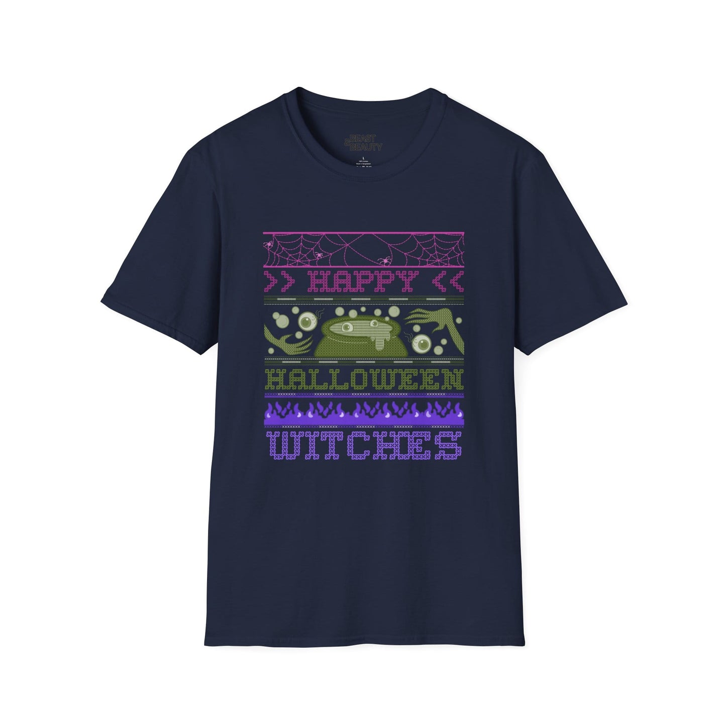 Happy Halloween Witches Retro Graphic T-Shirt Navy / S gift_idea unique_gift personalised_gift