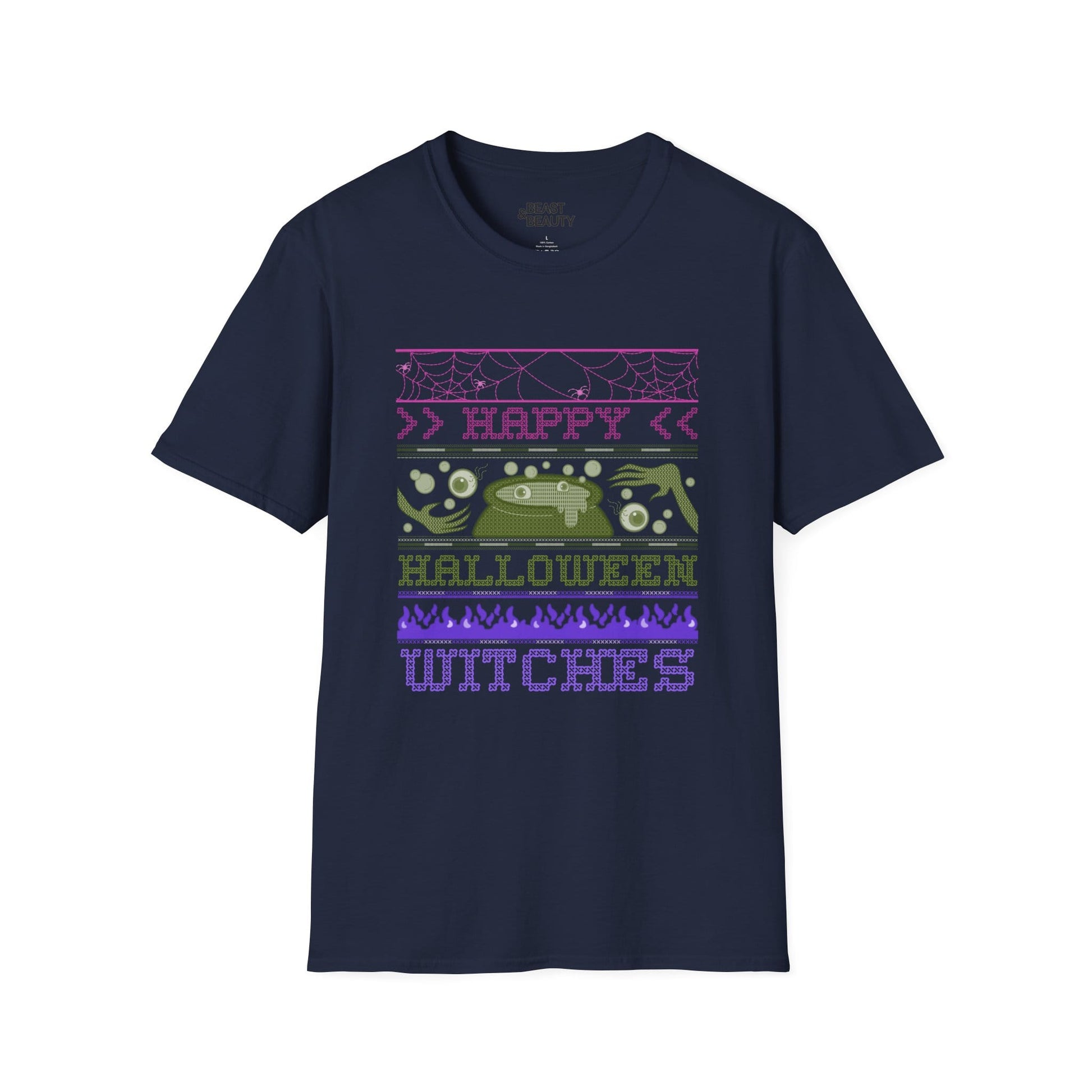 Happy Halloween Witches Retro Graphic T-Shirt Navy / S gift_idea unique_gift personalised_gift