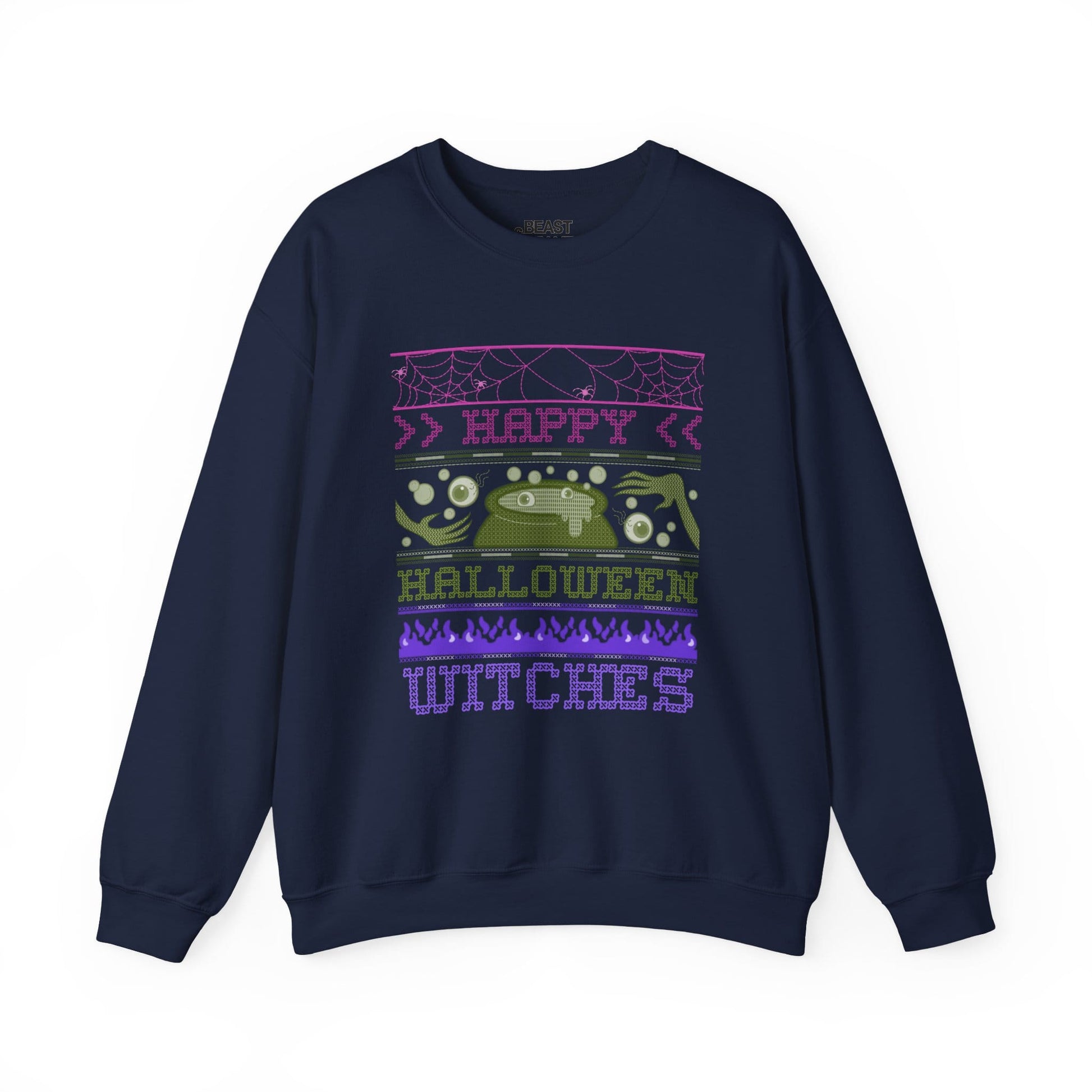 Happy Halloween Witches Ugly Sweater Sweatshirt Navy / S gift_idea unique_gift personalised_gift