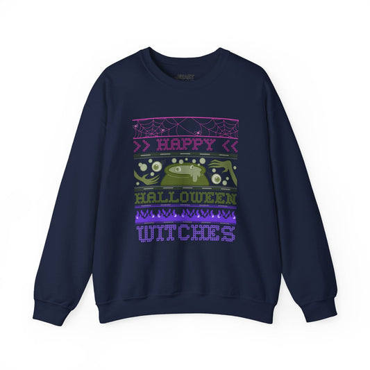 Happy Halloween Witches Ugly Sweater Sweatshirt Navy / S gift_idea unique_gift personalised_gift