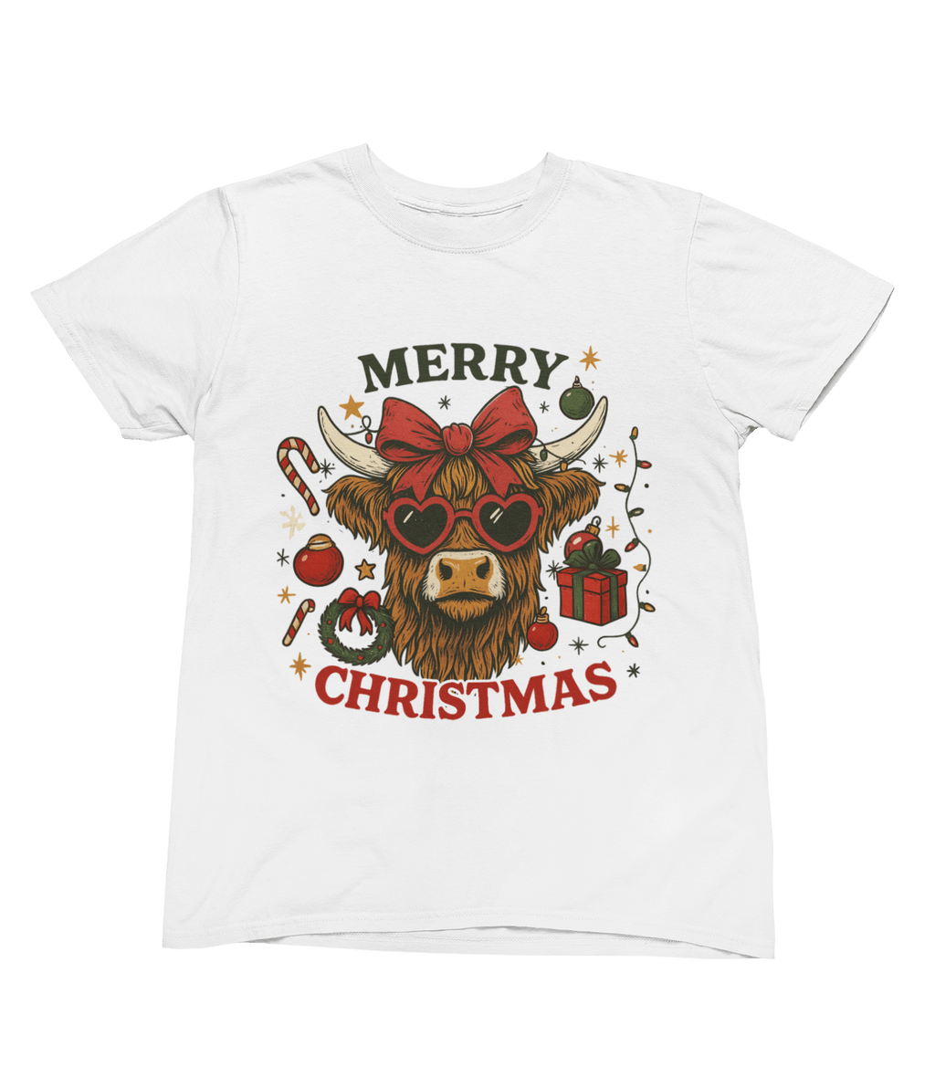 Highland Cow Merry Christmas Jumper – Funny Xmas Sweatshirt UK T-Shirt / 3XL (Adult) / White gift_idea unique_gift personalised_gift
