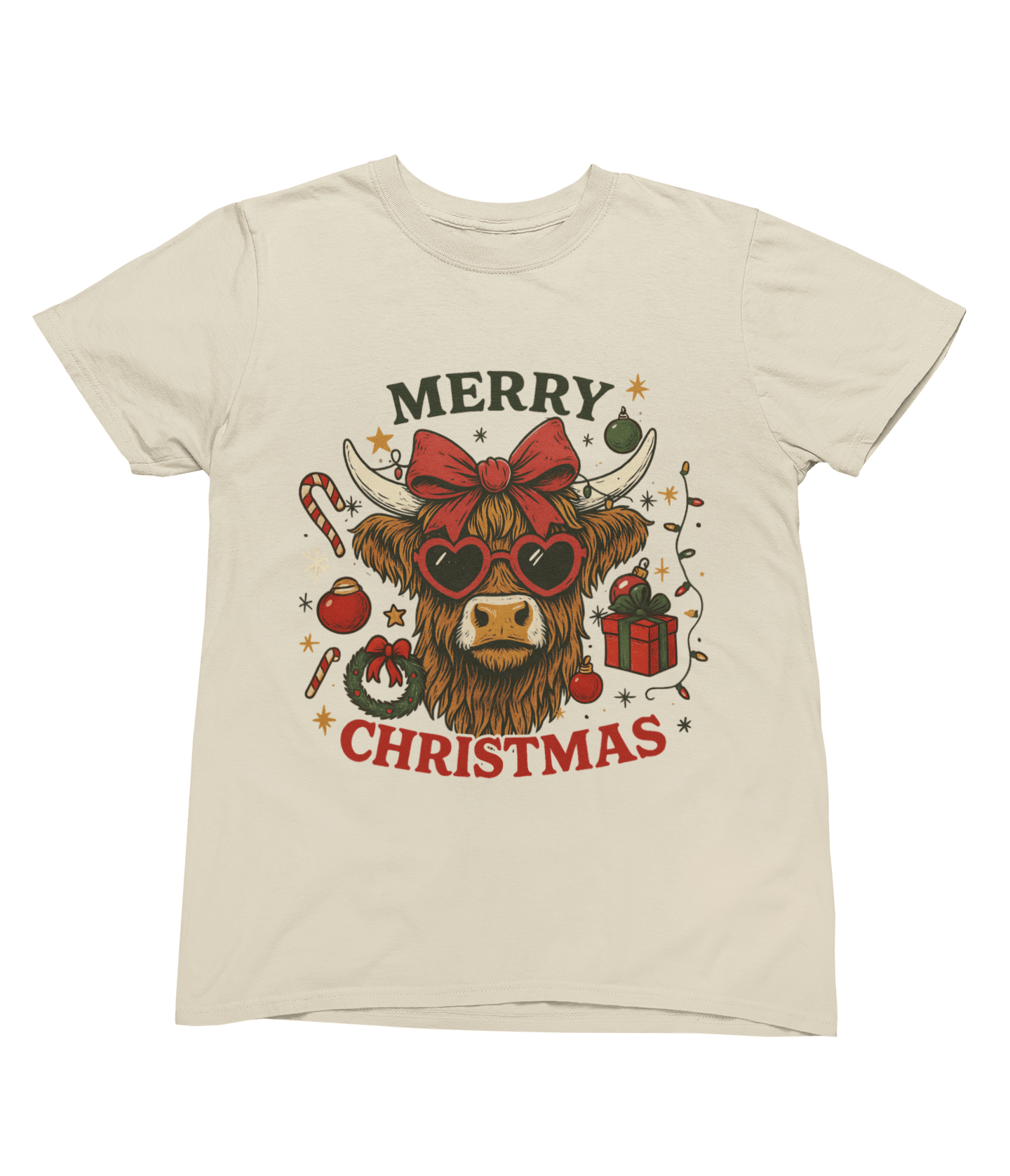 Beast and Beauty T-Shirt / 3XL (Adult) / Beige Highland Cow Merry Christmas Jumper – Funny Xmas Sweatshirt UK