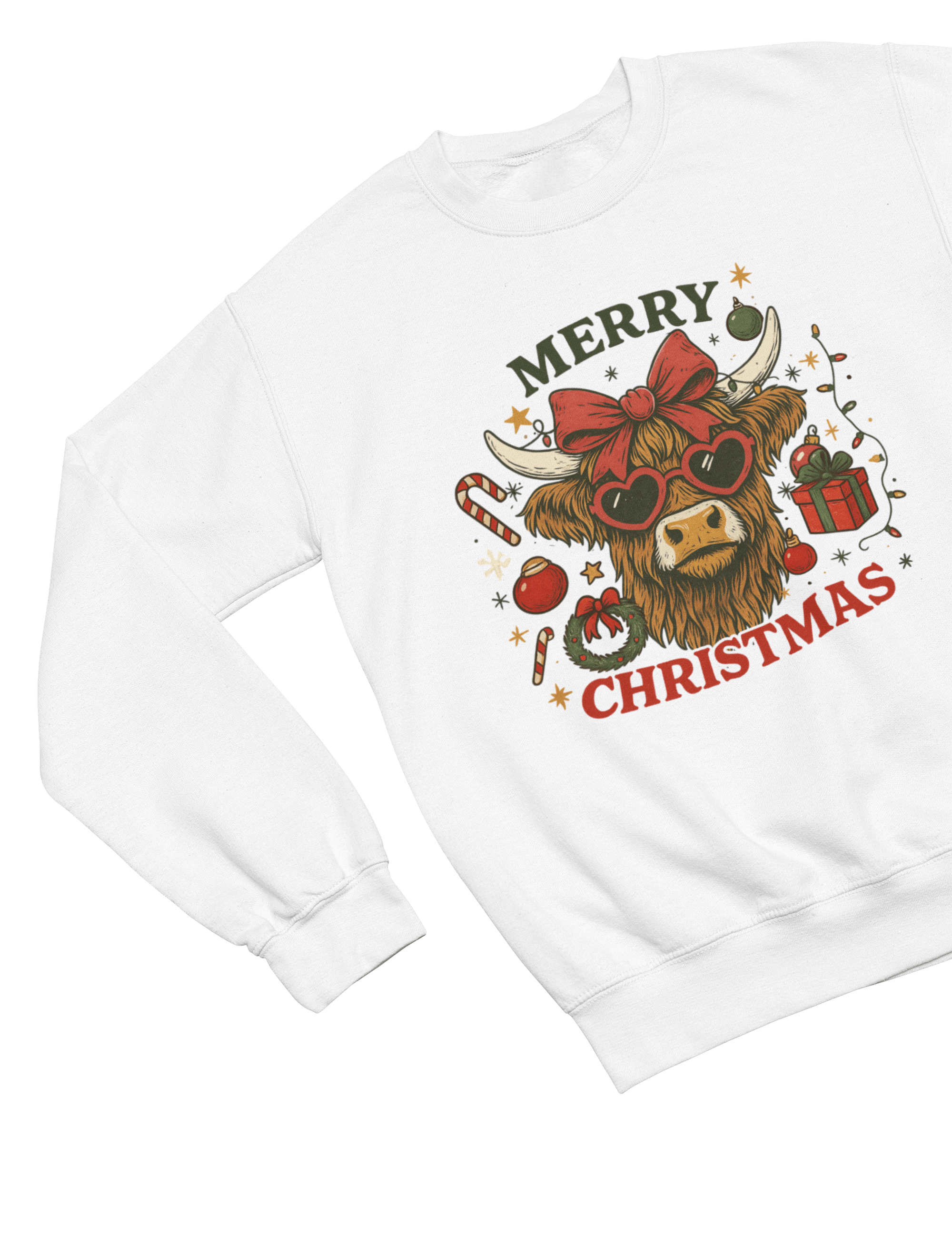 Beast and Beauty Sweatshirt / 3XL (Adult) / White Highland Cow Merry Christmas Jumper – Funny Xmas Sweatshirt UK