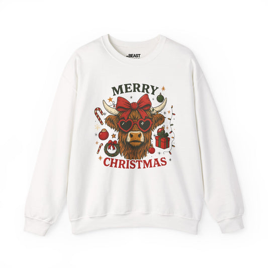 highland cow merry christmas sweatshirt white sweatshirt uk Christmas gift idea