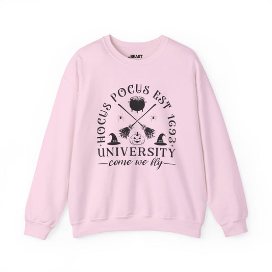 Hocus Pocus University Come We Fly Halloween Sweatshirt Light Pink / S gift_idea unique_gift personalised_gift