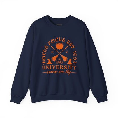 Hocus Pocus University Come We Fly Halloween Sweatshirt Navy / S gift_idea unique_gift personalised_gift
