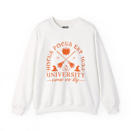 Hocus Pocus University Come We Fly Halloween Sweatshirt White / S gift_idea unique_gift personalised_gift