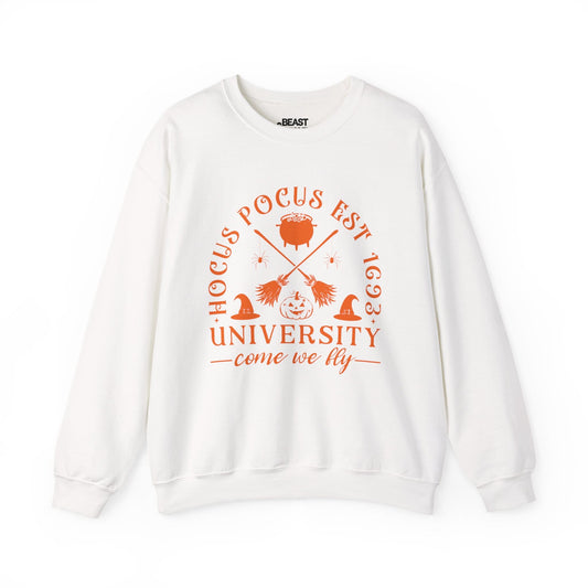 Hocus Pocus University Come We Fly Halloween Sweatshirt White / S gift_idea unique_gift personalised_gift