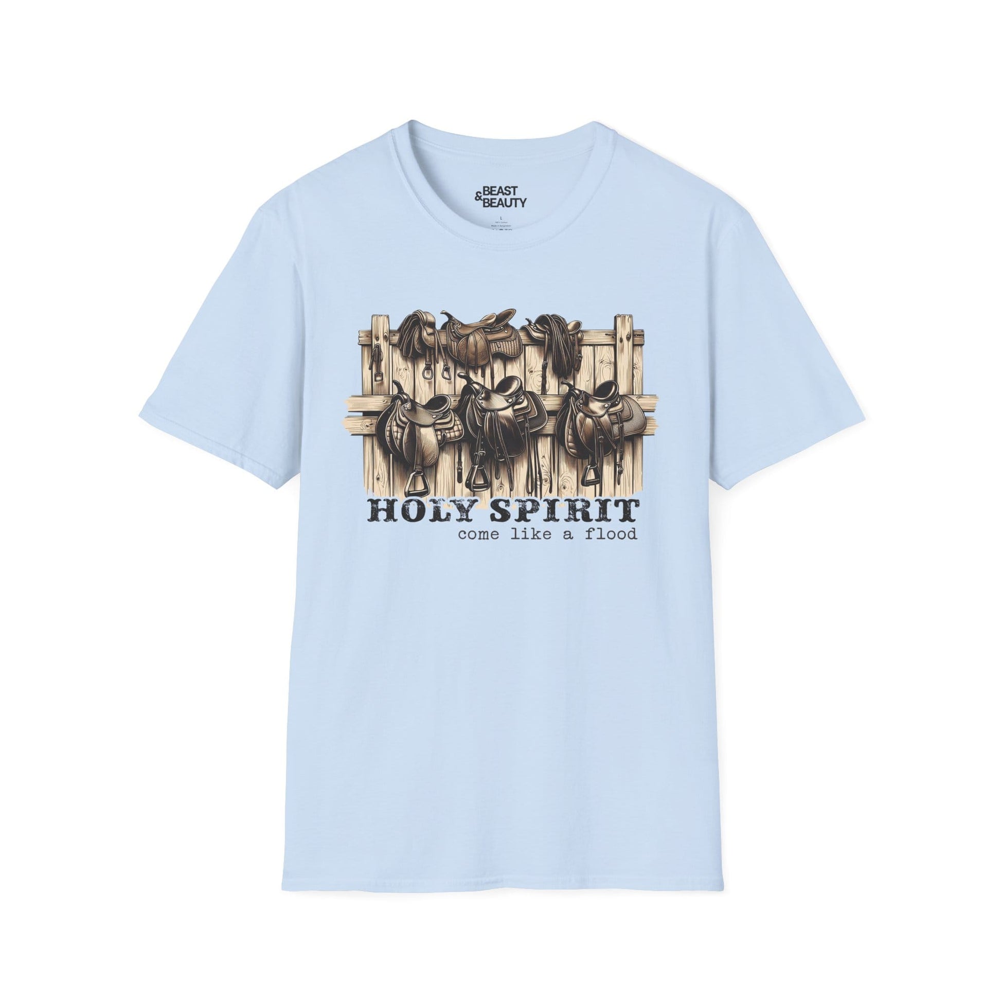 holy spirit come like a flood t-shirt light blue t-shirt uk cowgirl gift idea