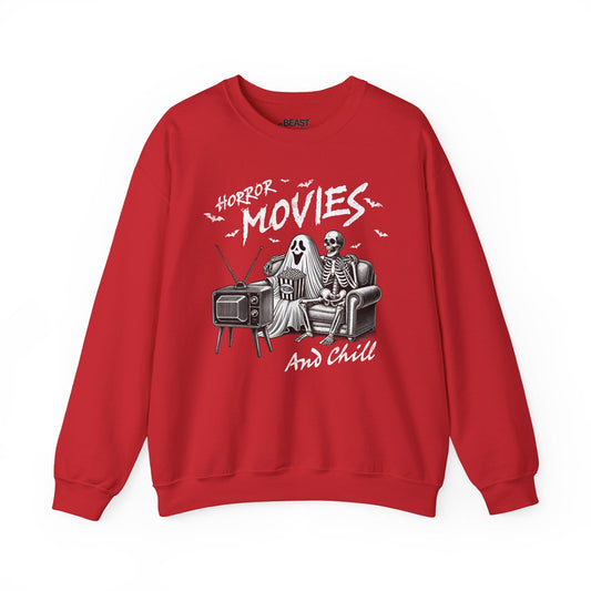 Horror Movies And Chill Halloween Sweatshirt Red / S gift_idea unique_gift personalised_gift
