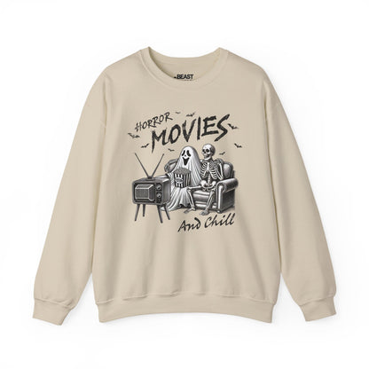 Horror Movies And Chill Halloween Sweatshirt Sand / S gift_idea unique_gift personalised_gift