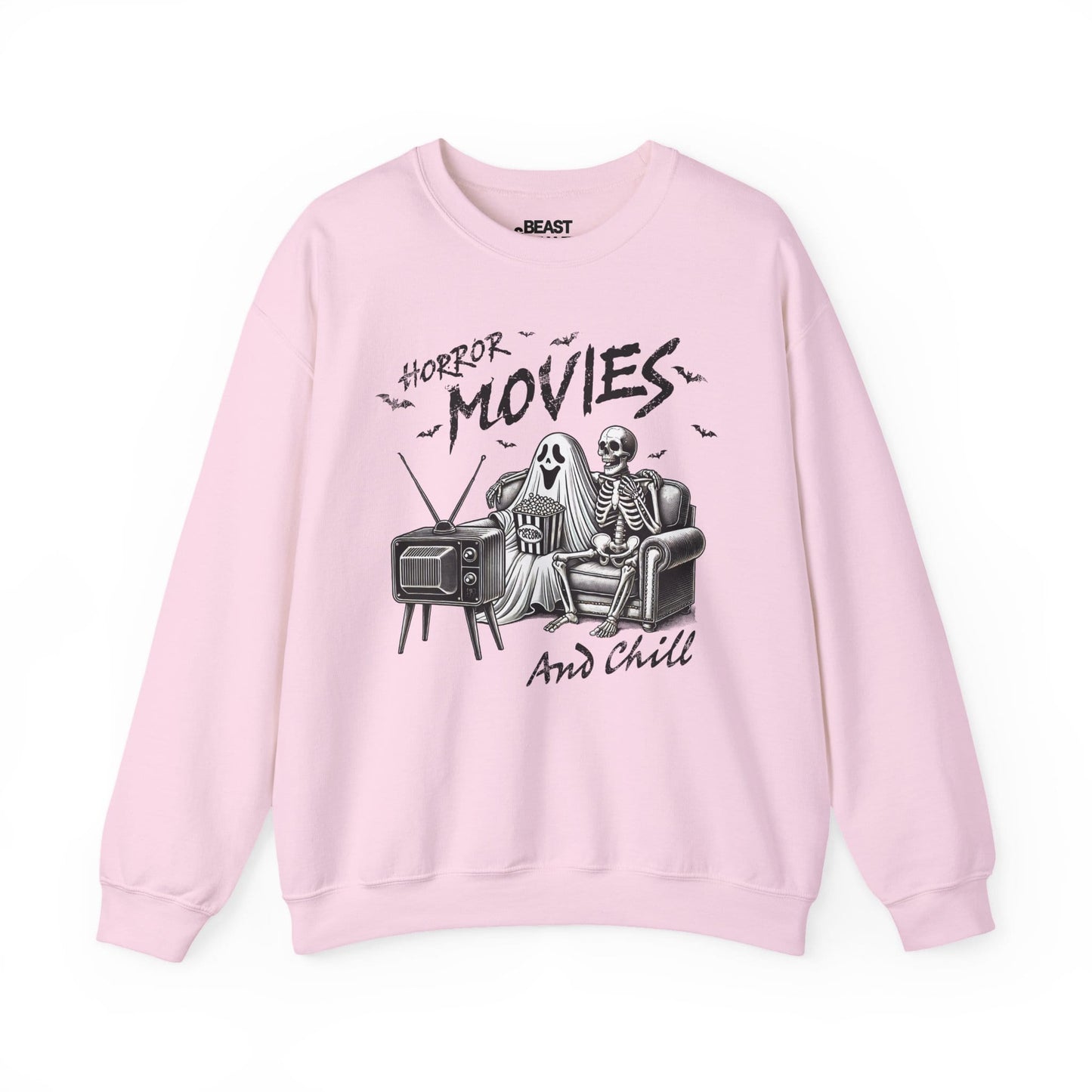 Horror Movies And Chill Halloween Sweatshirt Light Pink / S gift_idea unique_gift personalised_gift