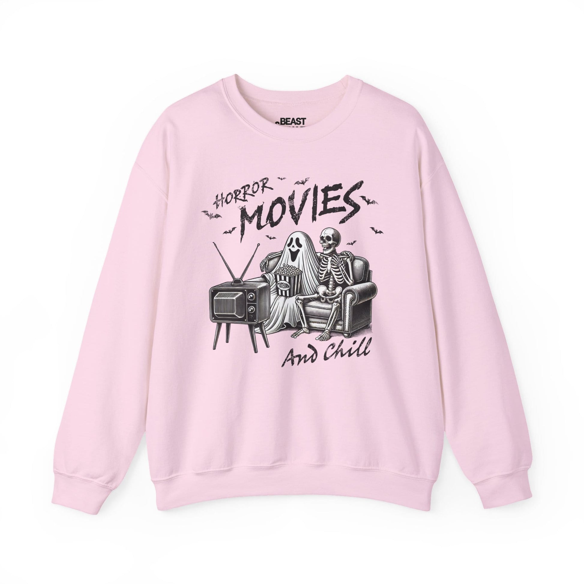 Horror Movies And Chill Halloween Sweatshirt Light Pink / S gift_idea unique_gift personalised_gift