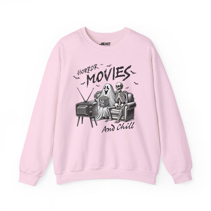 Horror Movies And Chill Halloween Sweatshirt Light Pink / S gift_idea unique_gift personalised_gift