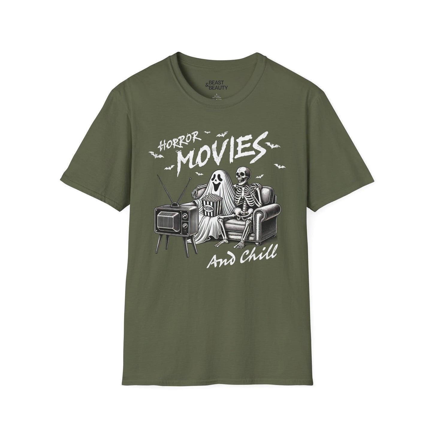 Horror Movies and Chill Halloween T-Shirt Military Green / S gift_idea unique_gift personalised_gift