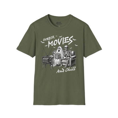 Horror Movies and Chill Halloween T-Shirt Military Green / S gift_idea unique_gift personalised_gift