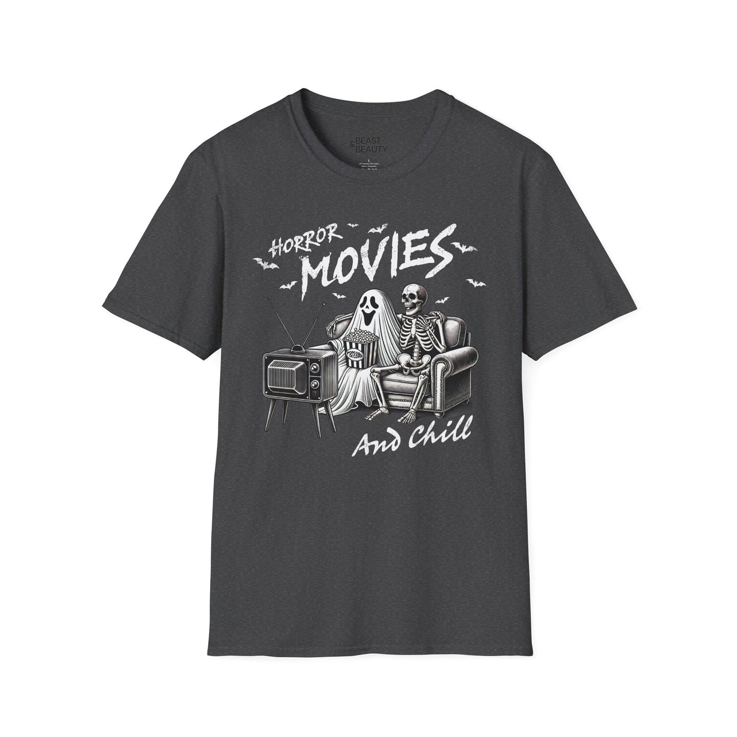 Horror Movies and Chill Halloween T-Shirt Dark Heather / S gift_idea unique_gift personalised_gift