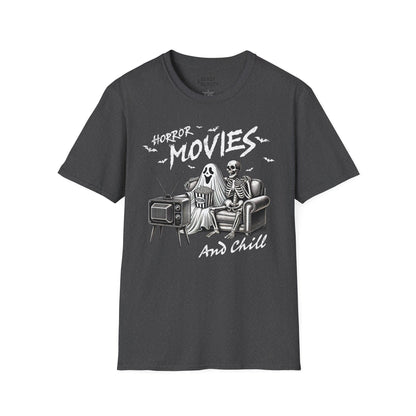 Horror Movies and Chill Halloween T-Shirt Dark Heather / S gift_idea unique_gift personalised_gift