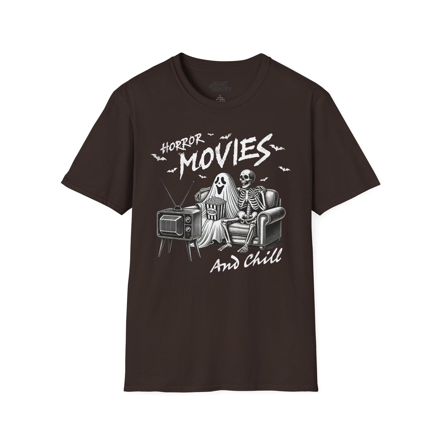 Horror Movies and Chill Halloween T-Shirt Dark Chocolate / S gift_idea unique_gift personalised_gift