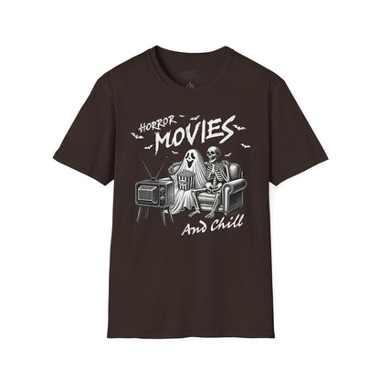 Horror Movies and Chill Halloween T-Shirt Dark Chocolate / S gift_idea unique_gift personalised_gift