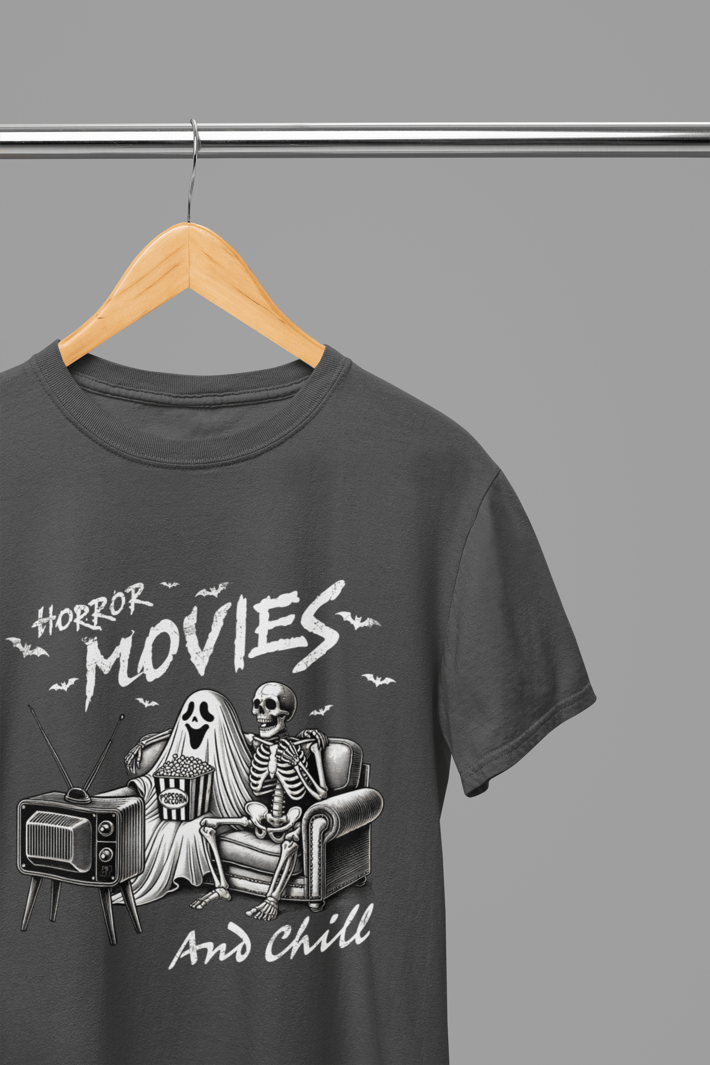 Horror Movies and Chill Sweatshirt & T-Shirt – Funny Halloween Top Grey / Small / T-Shirt gift_idea unique_gift personalised_gift