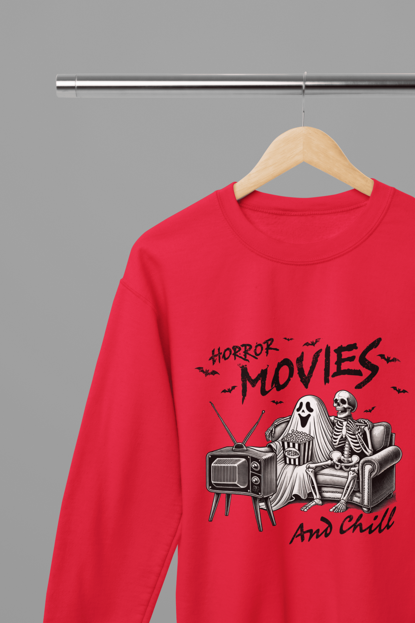 Horror Movies and Chill Sweatshirt & T-Shirt – Funny Halloween Top Red / Small / Sweatshirt gift_idea unique_gift personalised_gift
